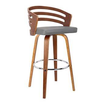 Leatherette Swivel Wooden Counter Stool With Curved Back, Brown And Gray