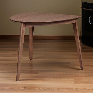 Mid Century Triangular Corner Table With Grain Details, Walnut Brown