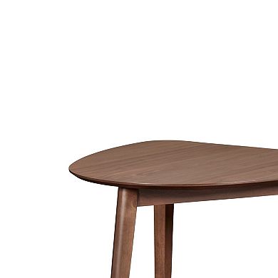 Mid Century Triangular Corner Table With Grain Details, Walnut Brown