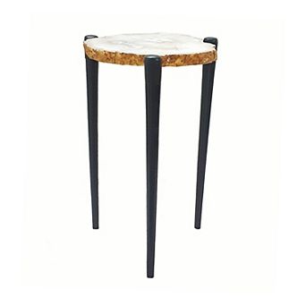18 Inch Side Table, Agate Stone Top, Aluminum Tri Legs, Modern, White