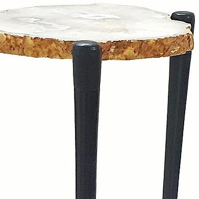 18 Inch Side Table, Agate Stone Top, Aluminum Tri Legs, Modern, White