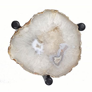 18 Inch Side Table, Agate Stone Top, Aluminum Tri Legs, Modern, White