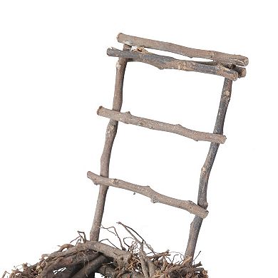 Nature Inspired Wooden Nest Planter With Clay Pot, Gray And Brown