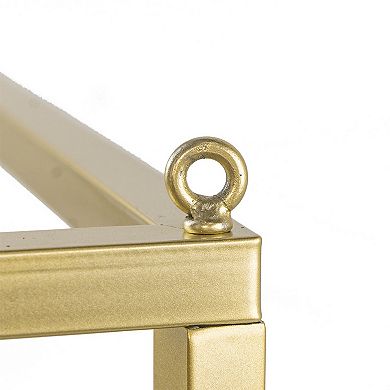 16 Inch Modern Iron Plant Stand, 4 Chains, Open Cube Design, Gold Finish