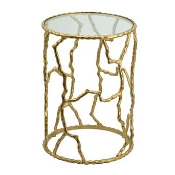 24 Inch Round Accent Table, Intricate Metal Twig Inspired Open Frame, Gold