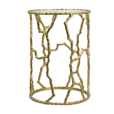 24 Inch Round Accent Table, Intricate Metal Twig Inspired Open Frame, Gold
