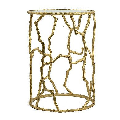 24 Inch Round Accent Table, Intricate Metal Twig Inspired Open Frame, Gold