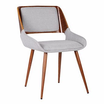 Fabric Mid Century Dining Chair With Split Padded Back, Gray And Brown
