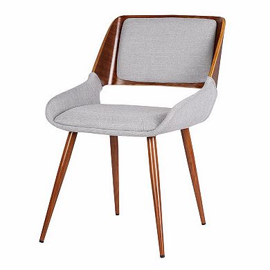 Fabric Mid Century Dining Chair With Split Padded Back, Gray And Brown
