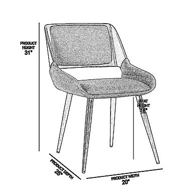 Fabric Mid Century Dining Chair With Split Padded Back, Gray And Brown