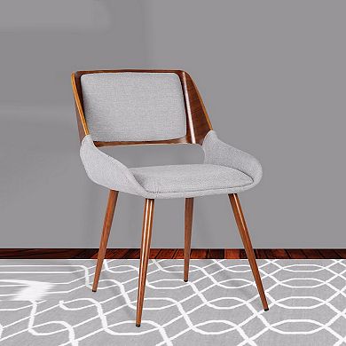Fabric Mid Century Dining Chair With Split Padded Back, Gray And Brown