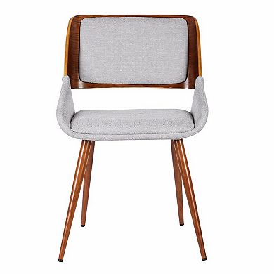 Fabric Mid Century Dining Chair With Split Padded Back, Gray And Brown