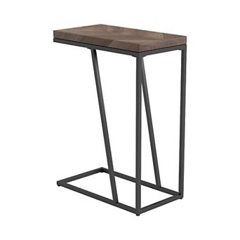 Accent Table With Chevron Pattern Top, Brown