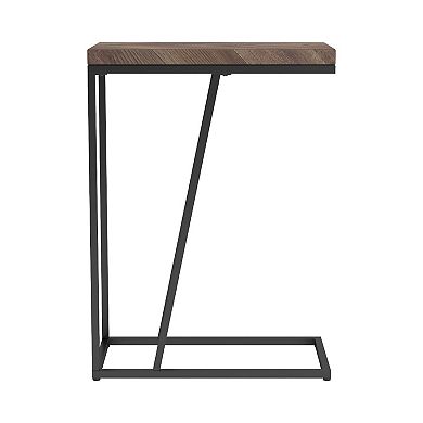 Accent Table With Chevron Pattern Top, Brown