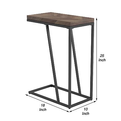Accent Table With Chevron Pattern Top, Brown