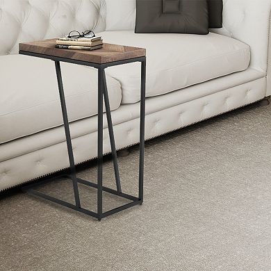 Accent Table With Chevron Pattern Top, Brown