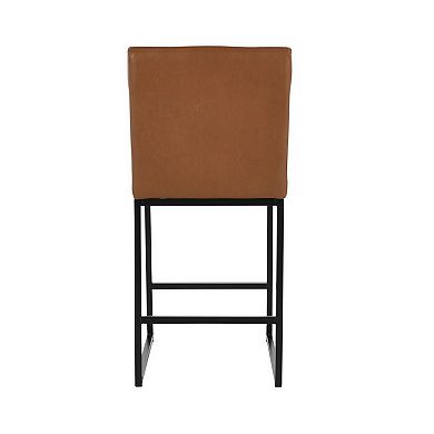 Vinn 26 Inch Modern Counter Stool, Channel Tufted, Brown Vegan Faux Leather