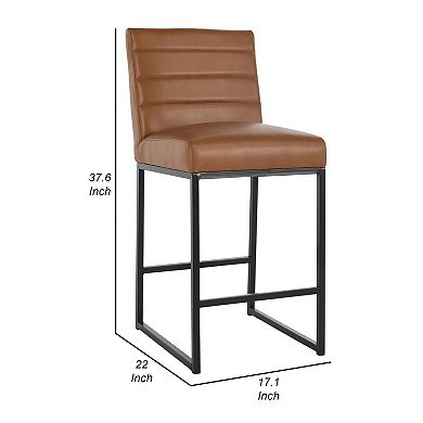 Vinn 26 Inch Modern Counter Stool, Channel Tufted, Brown Vegan Faux Leather
