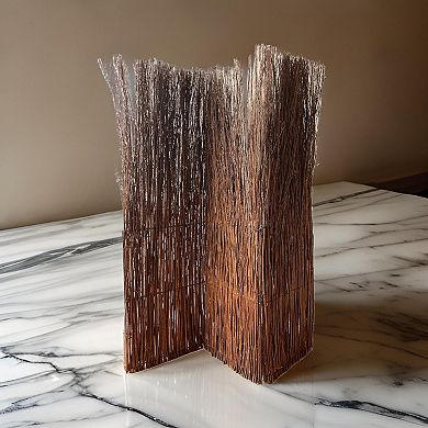 3 Panel Vertically Aligned Willow Branches Room Divider, Brown