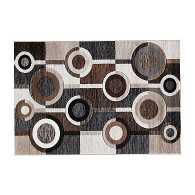 Machine Woven Fabric Rug With Circular Pattern, Large, Brown And Cream