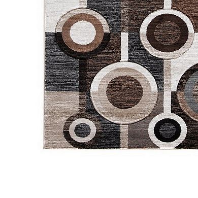 Machine Woven Fabric Rug With Circular Pattern, Large, Brown And Cream