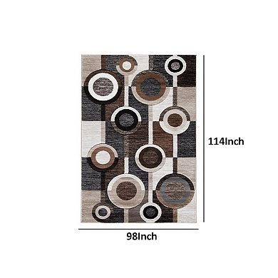 Machine Woven Fabric Rug With Circular Pattern, Large, Brown And Cream