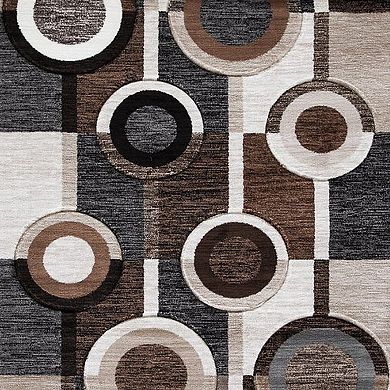 Machine Woven Fabric Rug With Circular Pattern, Large, Brown And Cream