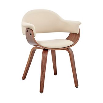Leatherette Dining Chair With Curved Seat, Cream And Brown
