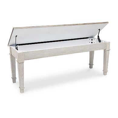 Rectangular Wooden Bench With Under Seat Storage, Antique White And Brown
