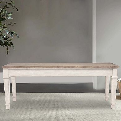 Rectangular Wooden Bench With Under Seat Storage, Antique White And Brown