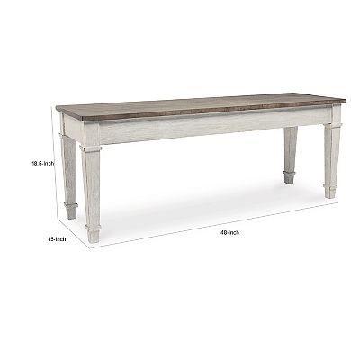 Rectangular Wooden Bench With Under Seat Storage, Antique White And Brown