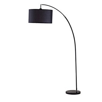 Floor Lamp With Curved Metal Frame And Drum Shade, Black