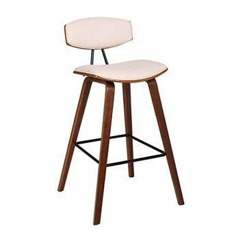 28.5 in Contoured Seat Leatherette Barstool, Cream