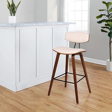 28.5 Inches Contoured Seat Leatherette Barstool, Cream