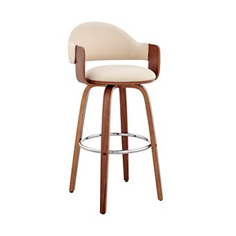 26 Inch Leatherette Barstool With Curved Back, Cream And Brown