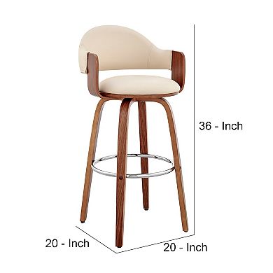 26 Inch Leatherette Barstool With Curved Back, Cream And Brown