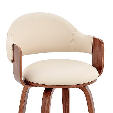 26 Inch Leatherette Barstool With Curved Back, Cream And Brown
