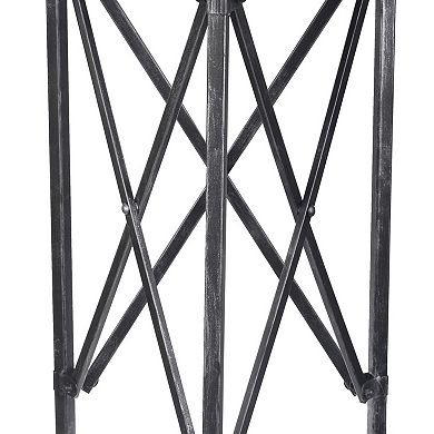 27 Inch Side Table, Round Metal Body, Glass Tabletop, 3 Wheels, Silver