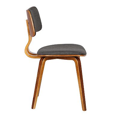 Fabric Upholstered Split Curved Back Wood Dining Chair, Brown And Dark Gray