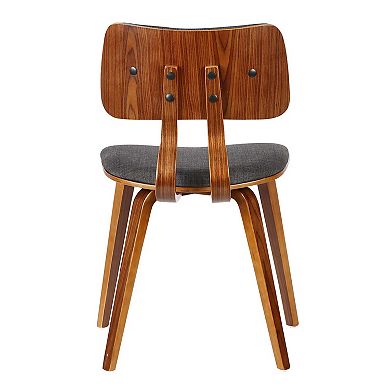 Fabric Upholstered Split Curved Back Wood Dining Chair, Brown And Dark Gray