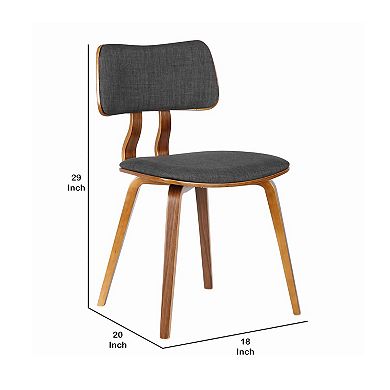 Fabric Upholstered Split Curved Back Wood Dining Chair, Brown And Dark Gray