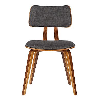 Fabric Upholstered Split Curved Back Wood Dining Chair, Brown And Dark Gray