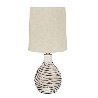 Pot Bellied Metal Table Lamp With Textured Golden Embellishment, White