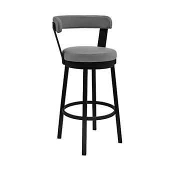 Swivel Counter Barstool With Curved Open Back And Metal Legs, Light Gray