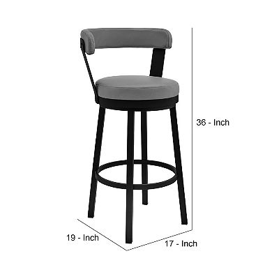 Swivel Counter Barstool With Curved Open Back And Metal Legs, Light Gray