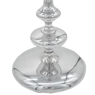23 Inch Modern Aluminum Side Table, Round Tabletop And Base, Carved, Silver