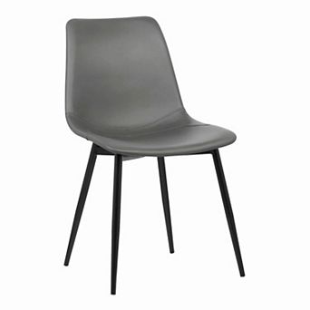 Leatherette Dining Chair With Bucket Seat And Metal Legs, Gray And Black