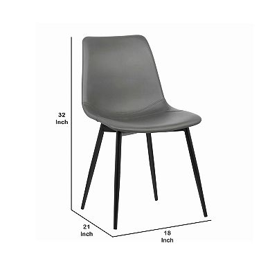 Leatherette Dining Chair With Bucket Seat And Metal Legs, Gray And Black