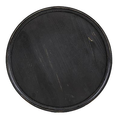 Jake 25 Inch 3 Tier Side Table, Fir Wood, 2 Woven Wicker Shelves, Black