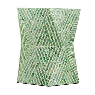 20 Inch Stool Table, Capiz Shell Inlay, Hexagonal Geometric Design, Green